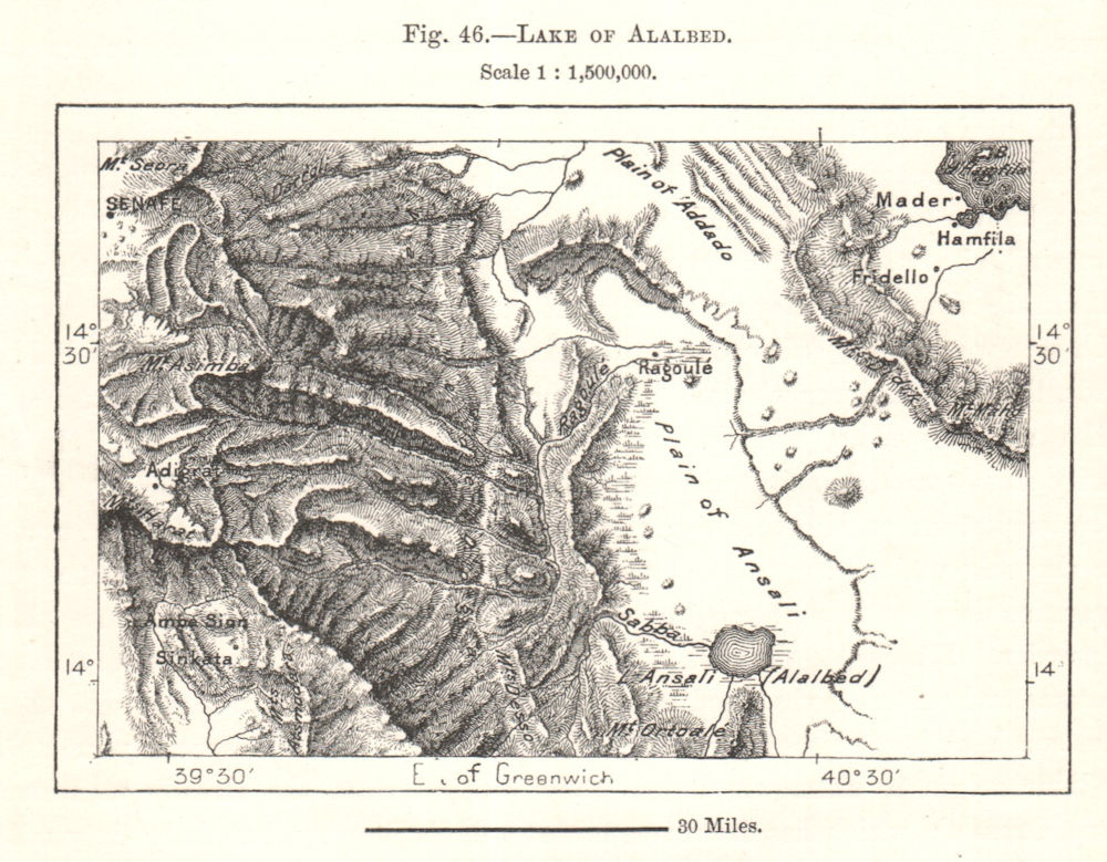 Associate Product Lake of Bakili. Ethiopia. Sketch map 1885 old antique vintage plan chart