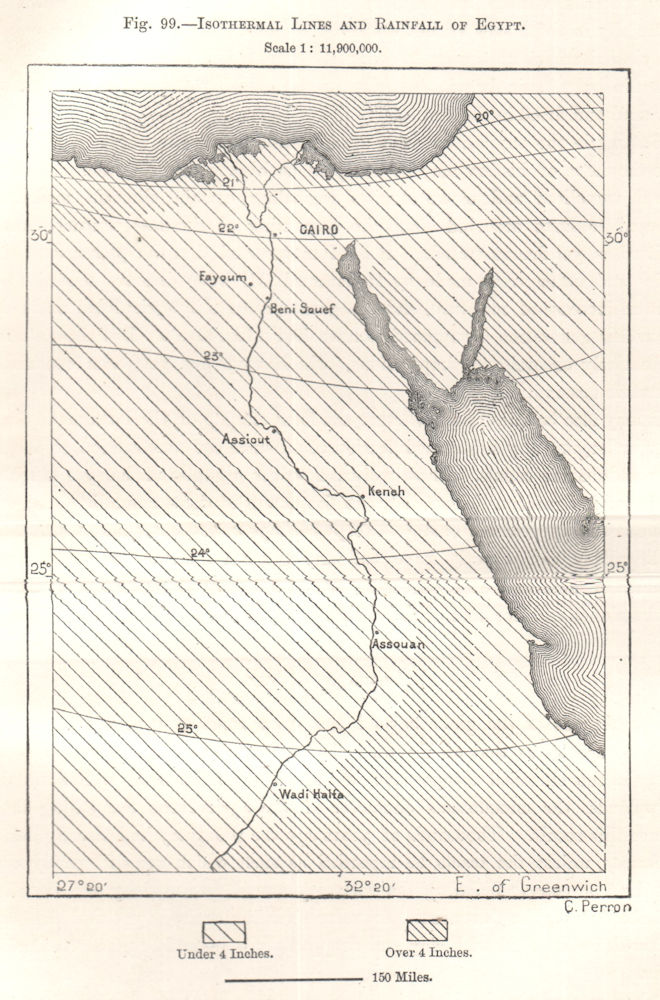 Associate Product Isothermal Lines and Rainfall of Egypt. Sketch map 1885 old antique chart