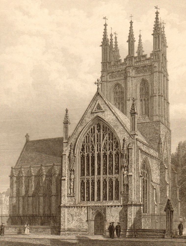 Associate Product Merton College Chapel, from the S.W., Oxford, by John Le Keux 1837 old print