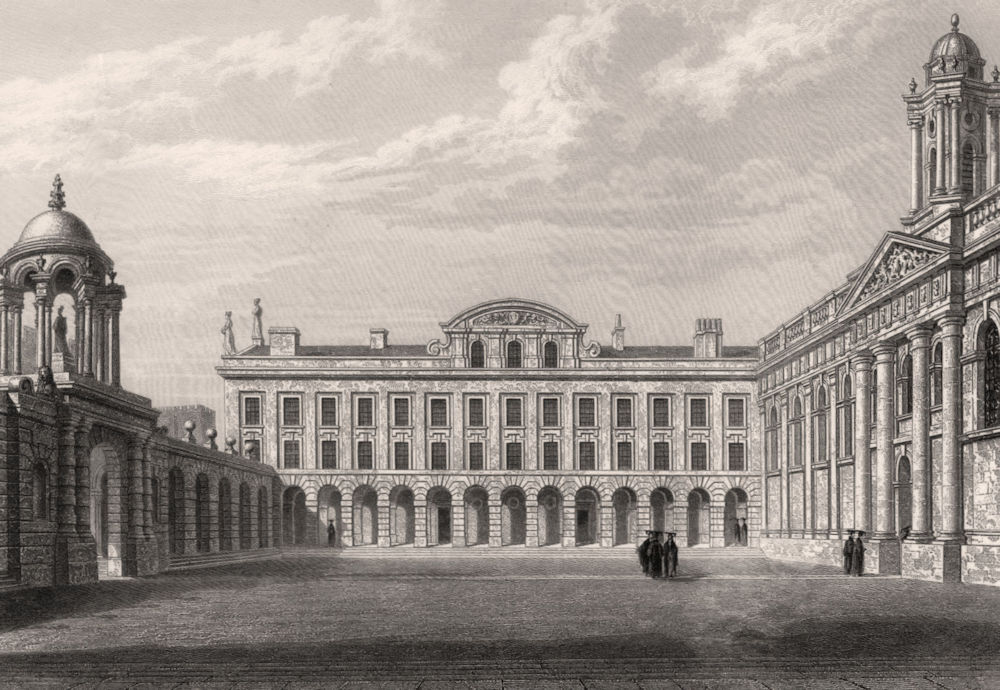 Associate Product The 1st Quadrangle of Queens College, Oxford, by John Le Keux 1837 old print