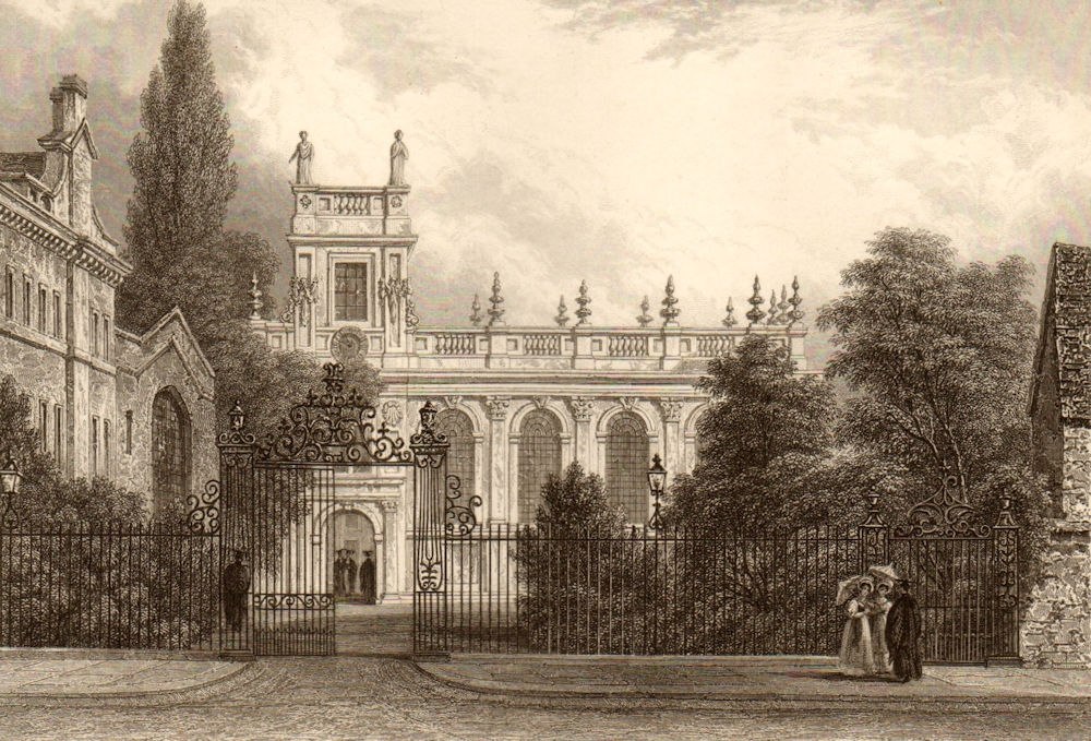 The Chapel Trinity College, Oxford, by John Le Keux 1837 old antique print