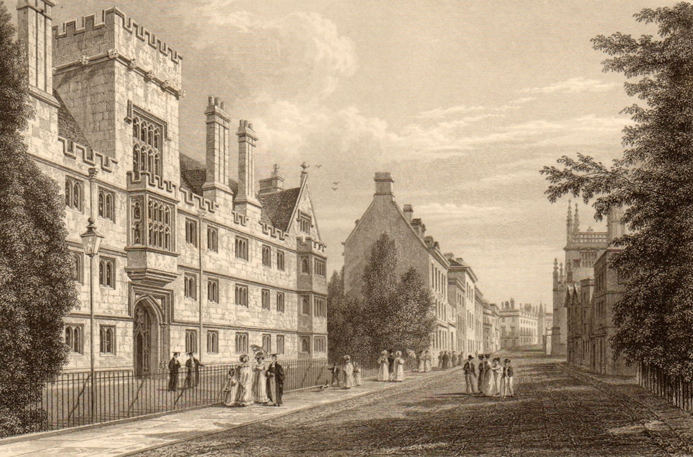 Wadham College, Oxford, by John Le Keux 1837 old antique vintage print picture