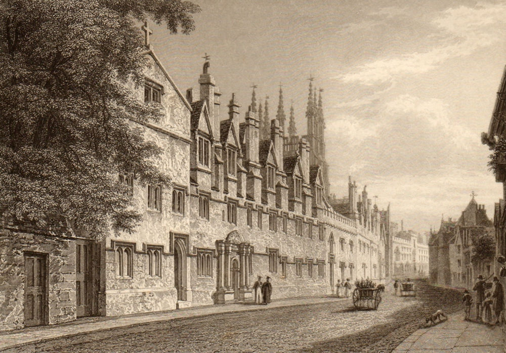 St Alban Hall, Oxford, by John Le Keux. Merton College 1837 old antique print