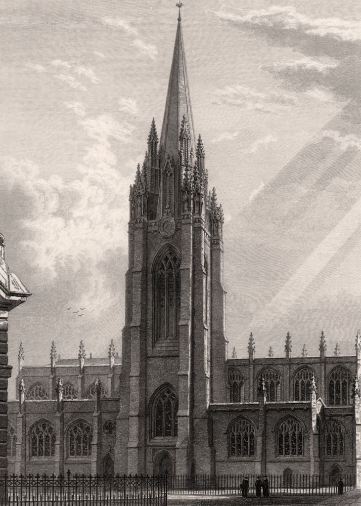 Tower & spire of Saint Mary the Virgin church, Oxford, by John Le Keux 1837