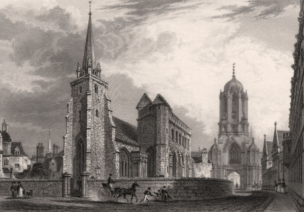 St Aldates Church, Oxford, by John Le Keux 1837 old antique print picture