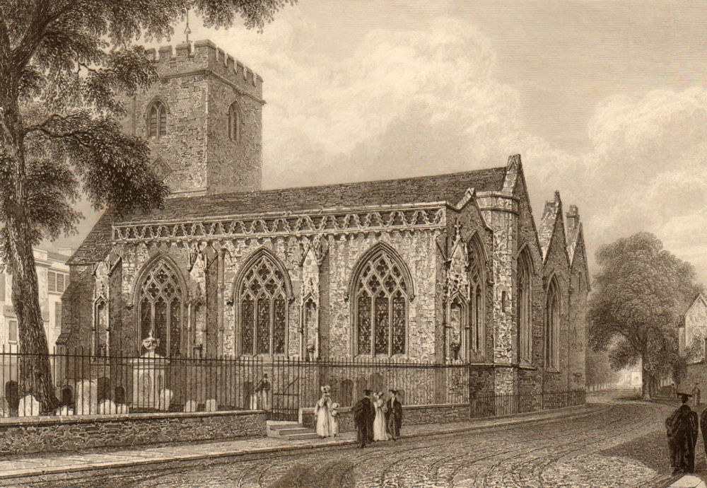 Associate Product St Mary Magdalen church from Broad Street, Oxford, by John Le Keux 1837 print