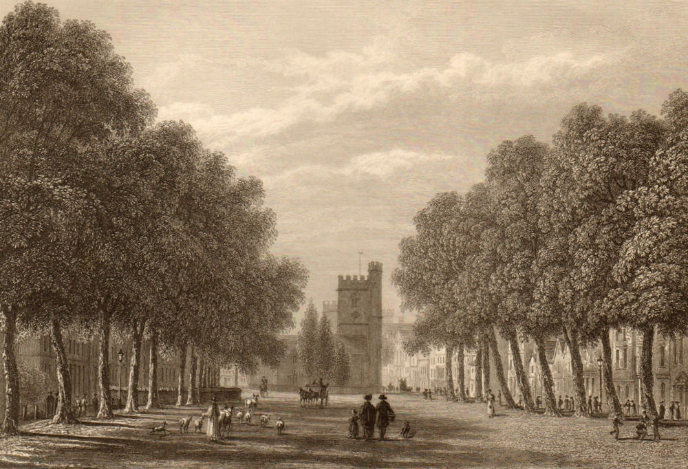 Associate Product St Mary Magdalen church from St Giles's, Oxford, by John Le Keux 1837 print