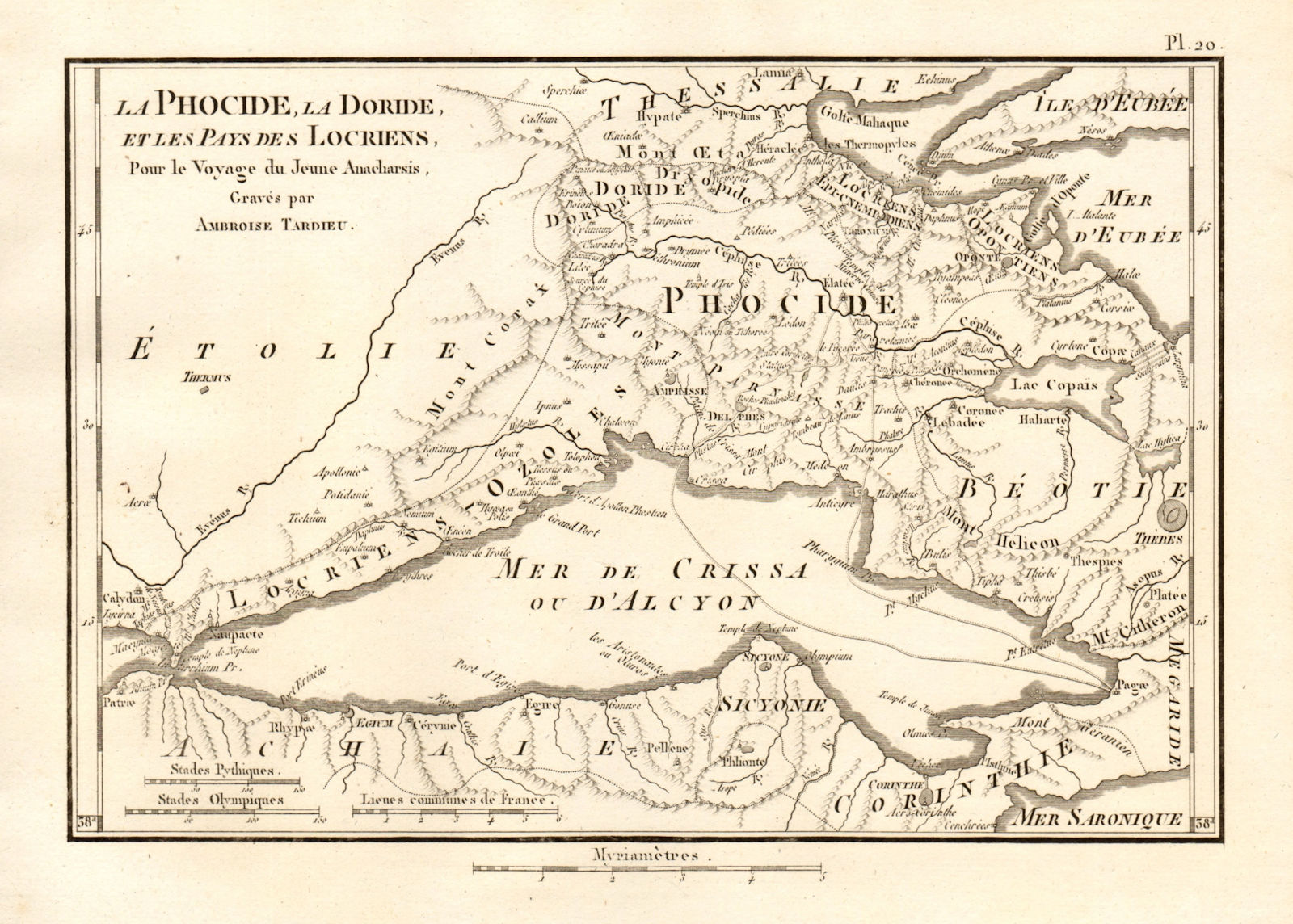 GULF OF CORINTH. Ancient Greece. Phocide Phocis Doride Doris. TARDIEU 1832 map