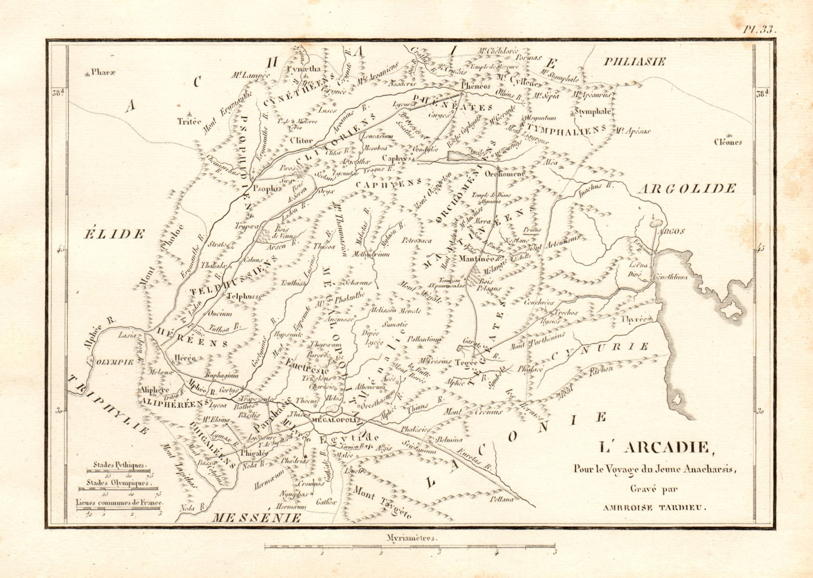 ANCIENT GREECE. Arcadia. "L'Arcadie". Central Peloponnese 1832 old antique map