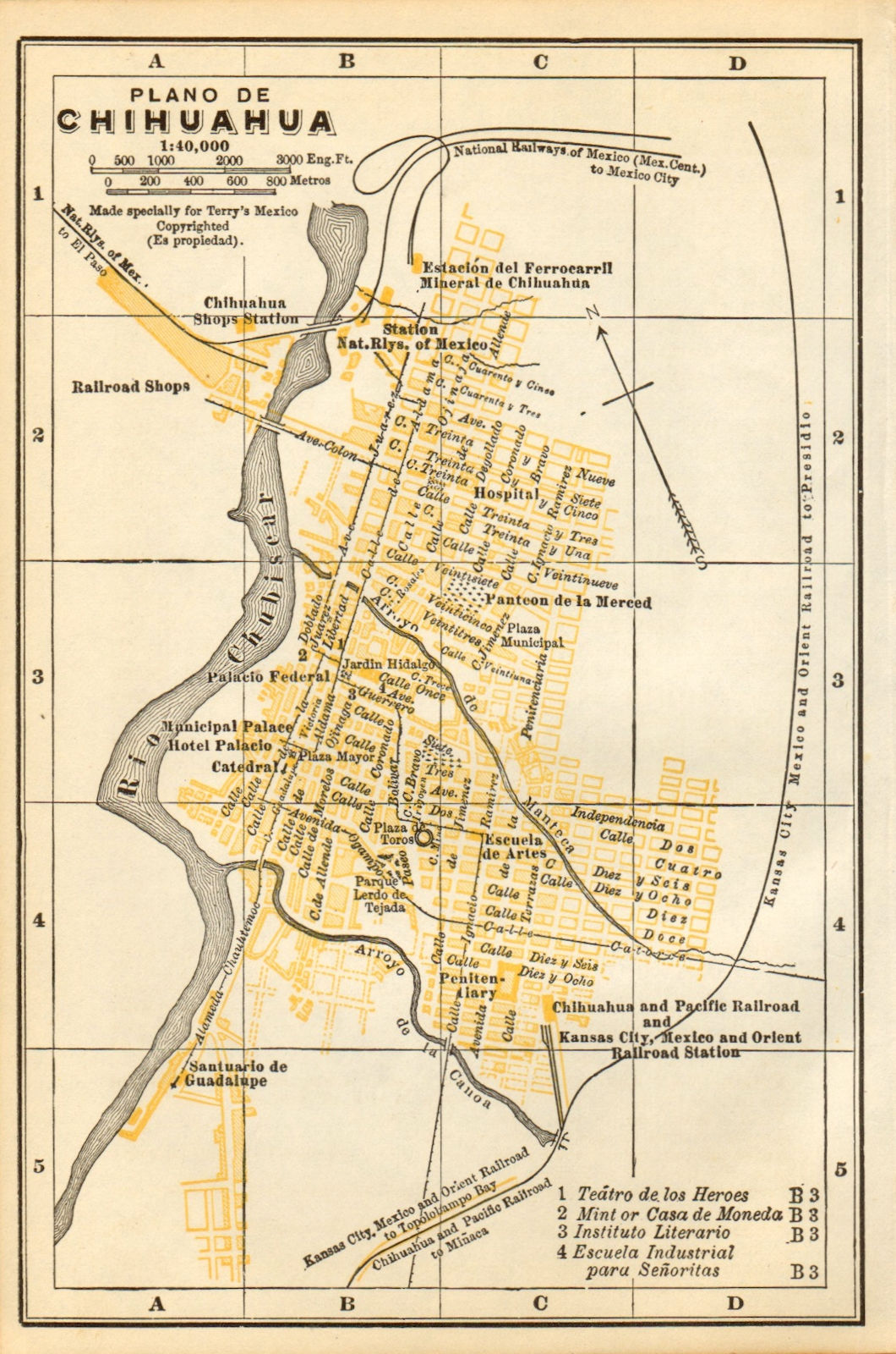 Plano de CHIHUAHUA, Mexico. Mapa de la ciudad. City/town plan 1935 old