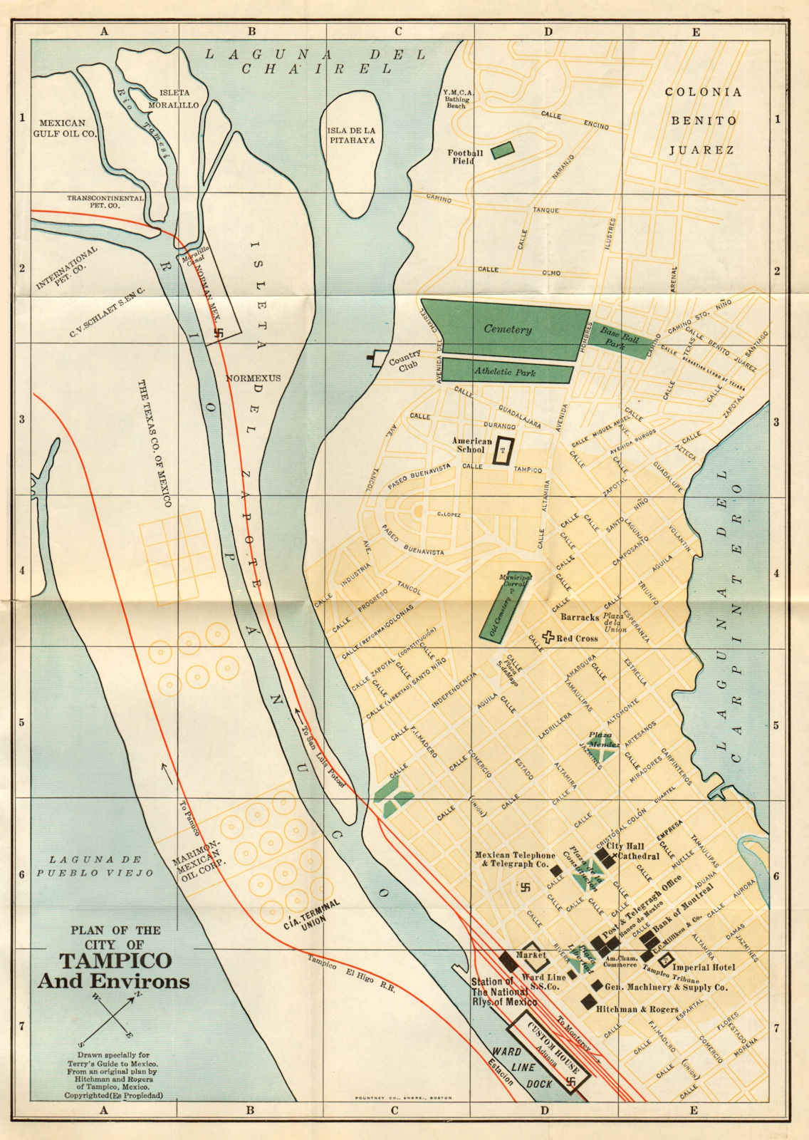 Associate Product Plan of the city of TAMPICO, Mexico. Mapa de la ciudad. Town plan 1935 old