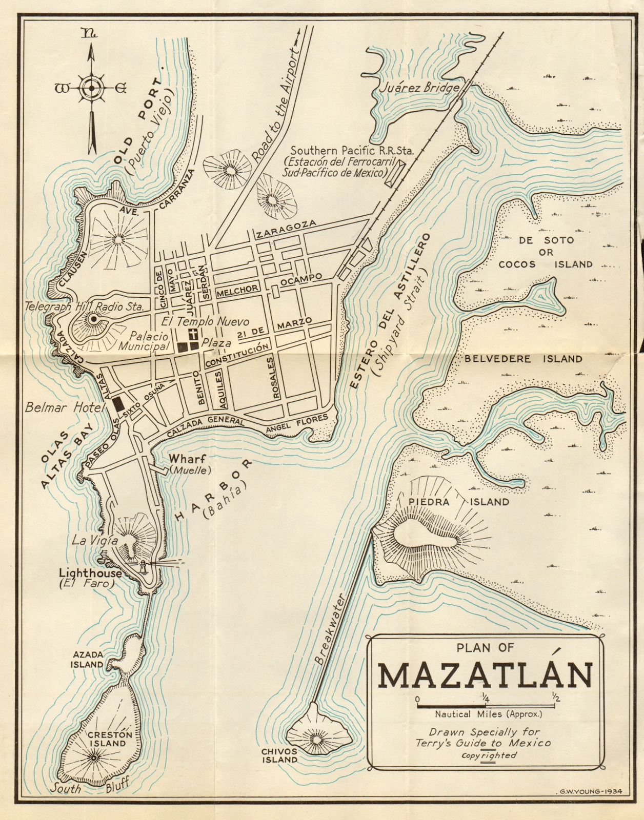 Associate Product Plan of MAZATLAN, Mexico. Mapa de la ciudad. City/town plan 1935 old