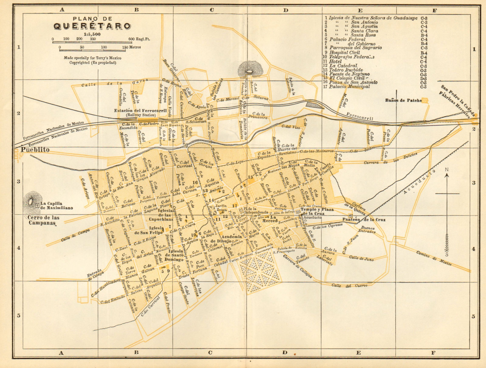 Associate Product Plano de SANTIAGO DE QUERETARO, Mexico. Mapa de la ciudad. City/town plan 1935