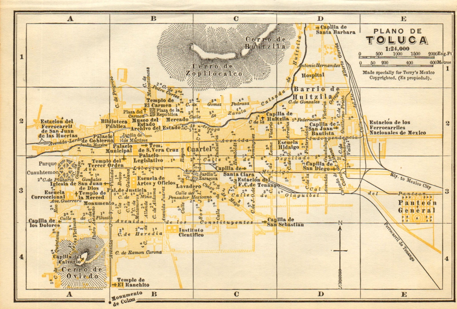 Associate Product Plano de TOLUCA, Mexico. Mapa de la ciudad. City/town plan 1935 old