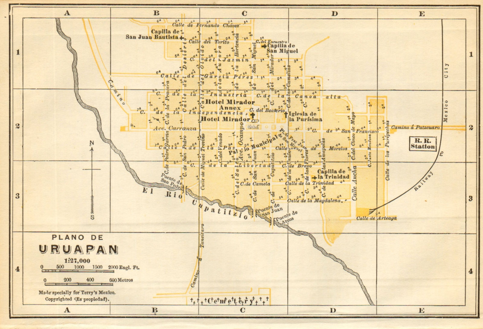 Associate Product Plano de URUAPAN, Mexico. Mapa de la ciudad. City/town plan 1935 old