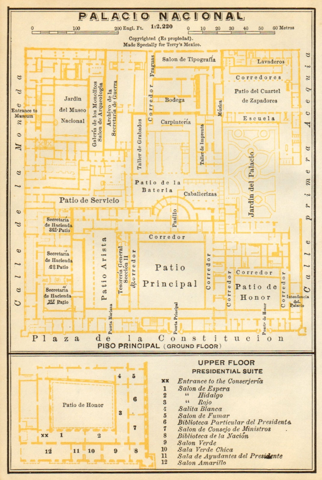 Associate Product Palacio Nacional, Mexico City 1935 old vintage map plan chart