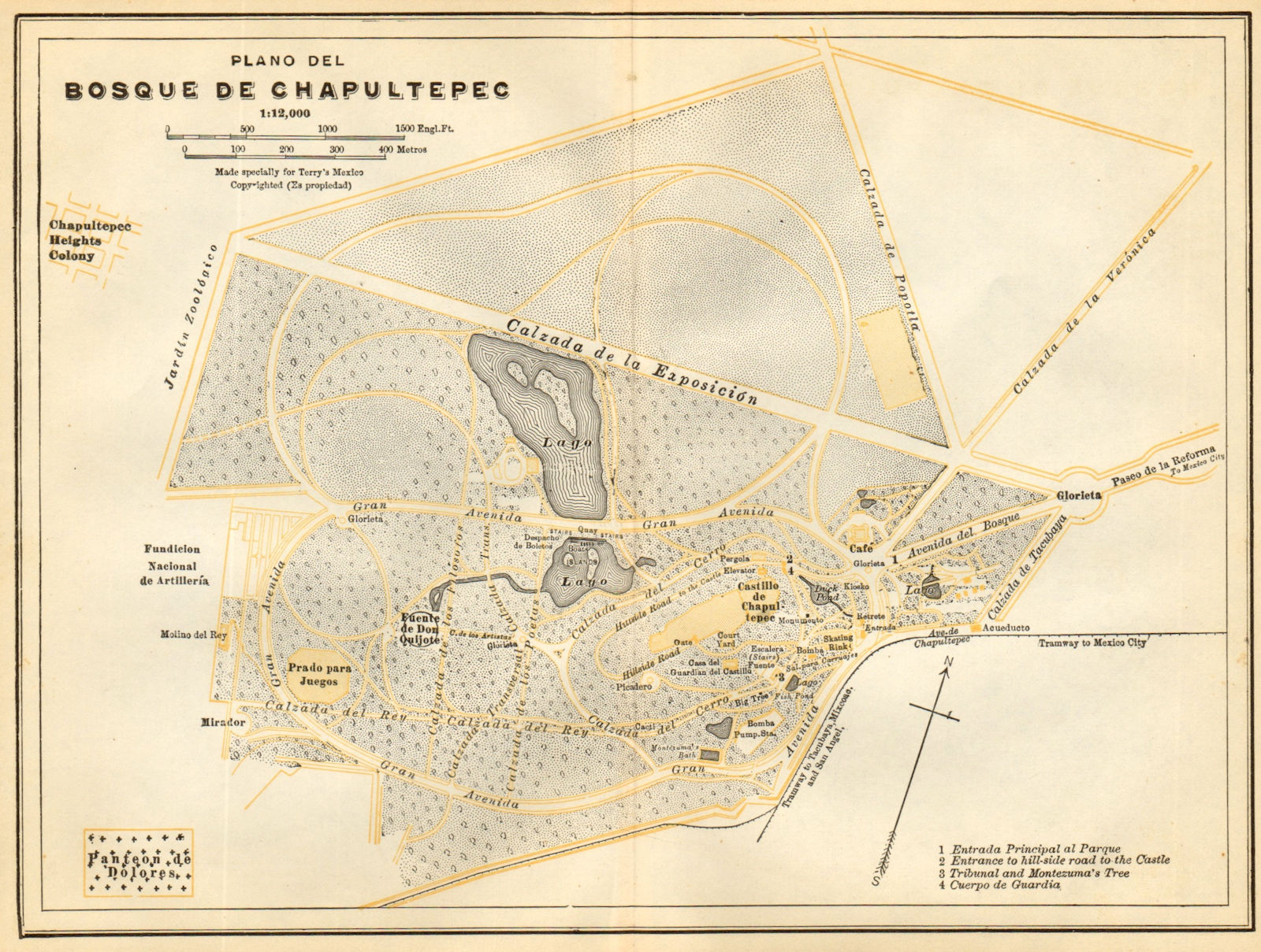 Plano del Bosque de CHAPULTEPEC, Mexico City 1935 old vintage map chart