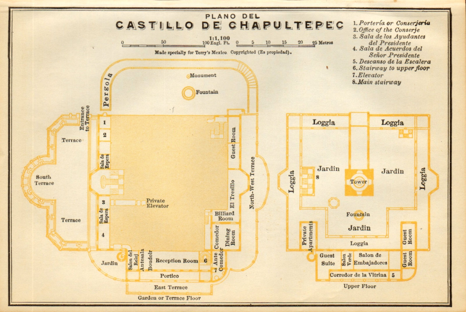 Associate Product Plano del Castillo de CHAPULTEPEC, Mexico City 1935 old vintage map chart