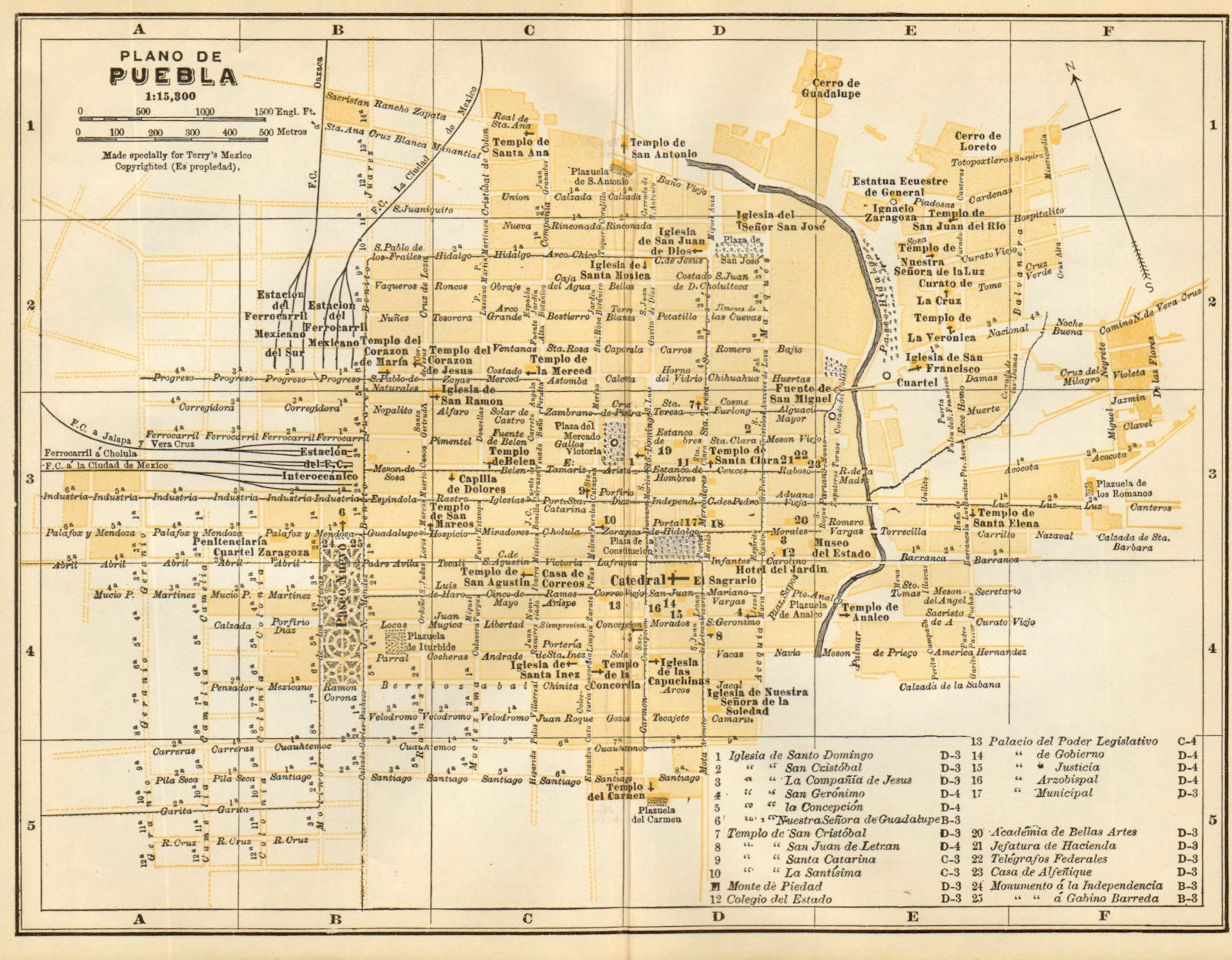 Associate Product Plano de PUEBLA, Mexico. Mapa de la ciudad. City/town plan 1935 old