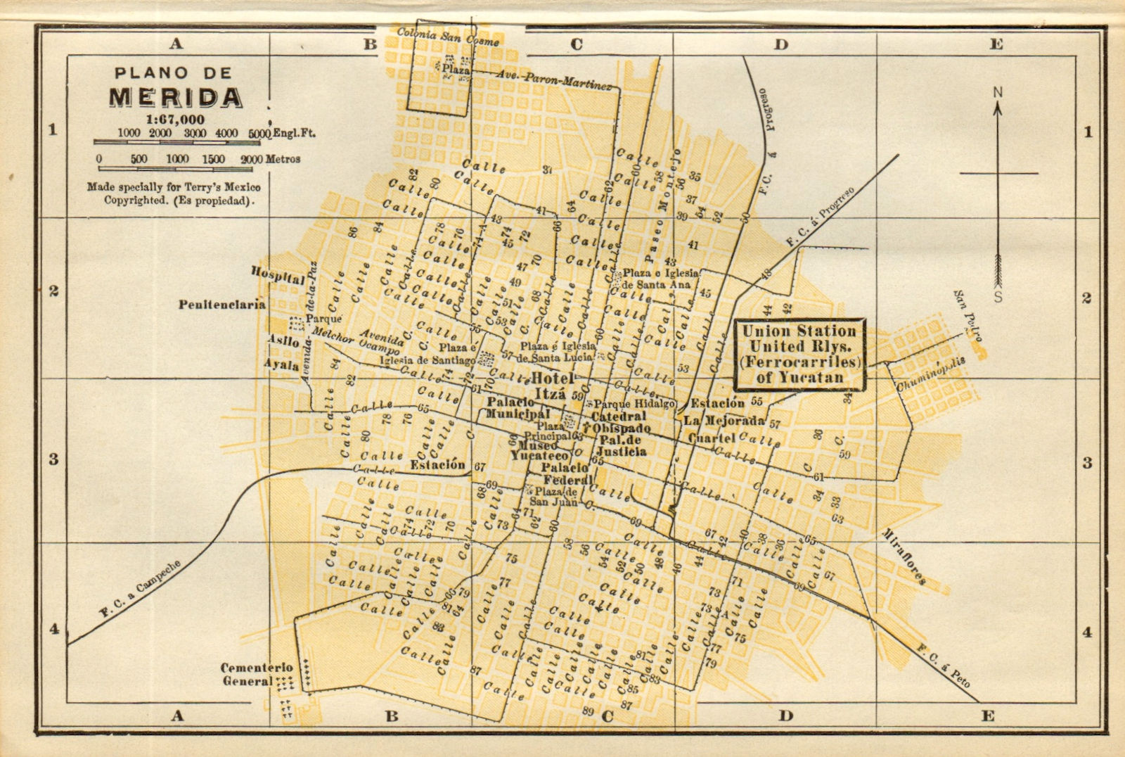 Plano de MERIDA, Mexico. Mapa de la ciudad. City/town plan 1935 old