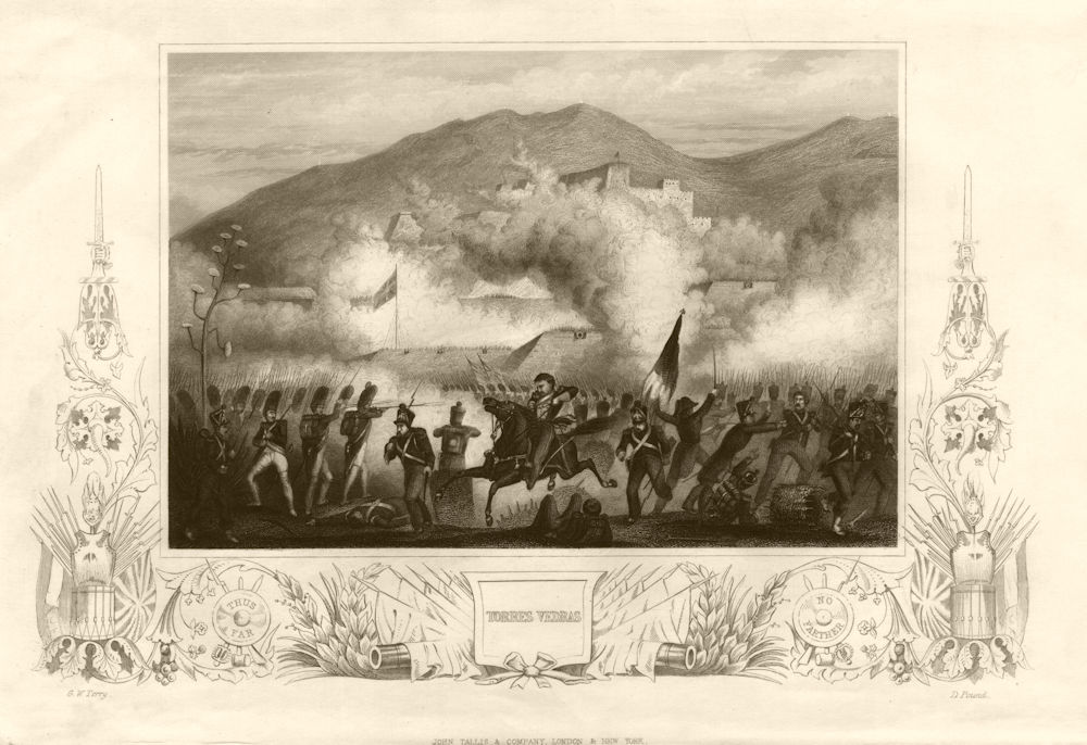 Battle of Torres Vedras, Portugal 1846. Built for Peninsula War. TALLIS c1855