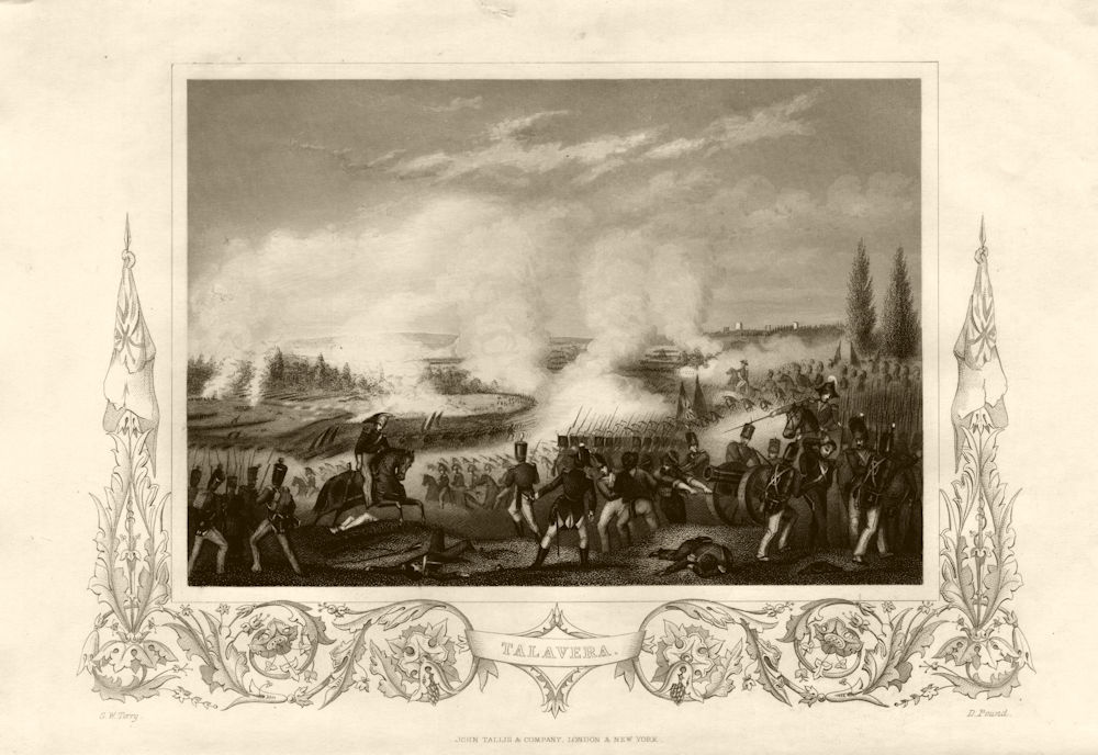 Battle of Talavera de la Reina 1809, Spain. Peninsular War. TALLIS c1855 print