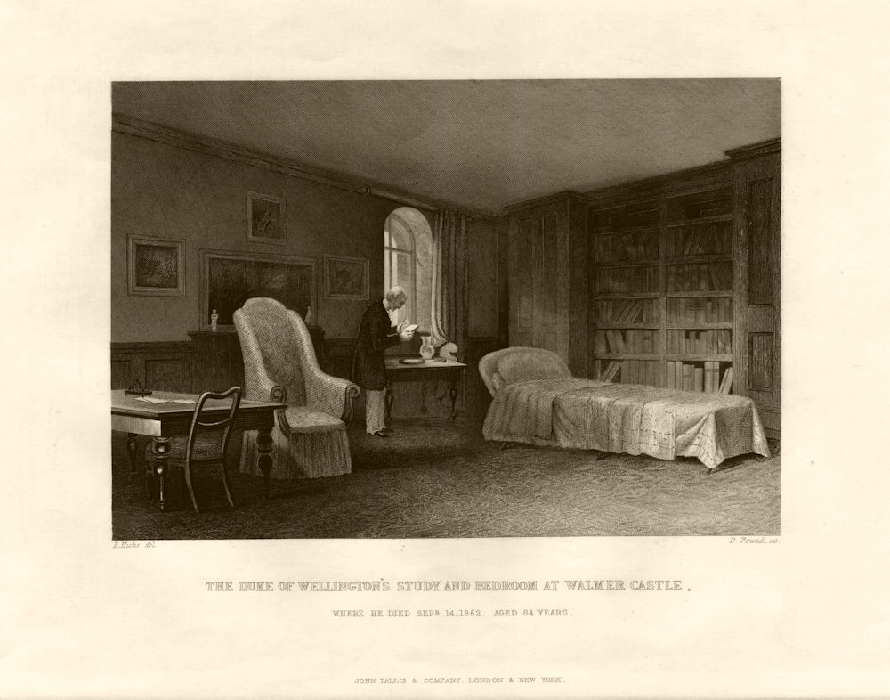 The Duke of Wellington's death bed, Walmer Castle, Kent. TALLIS c1855 print