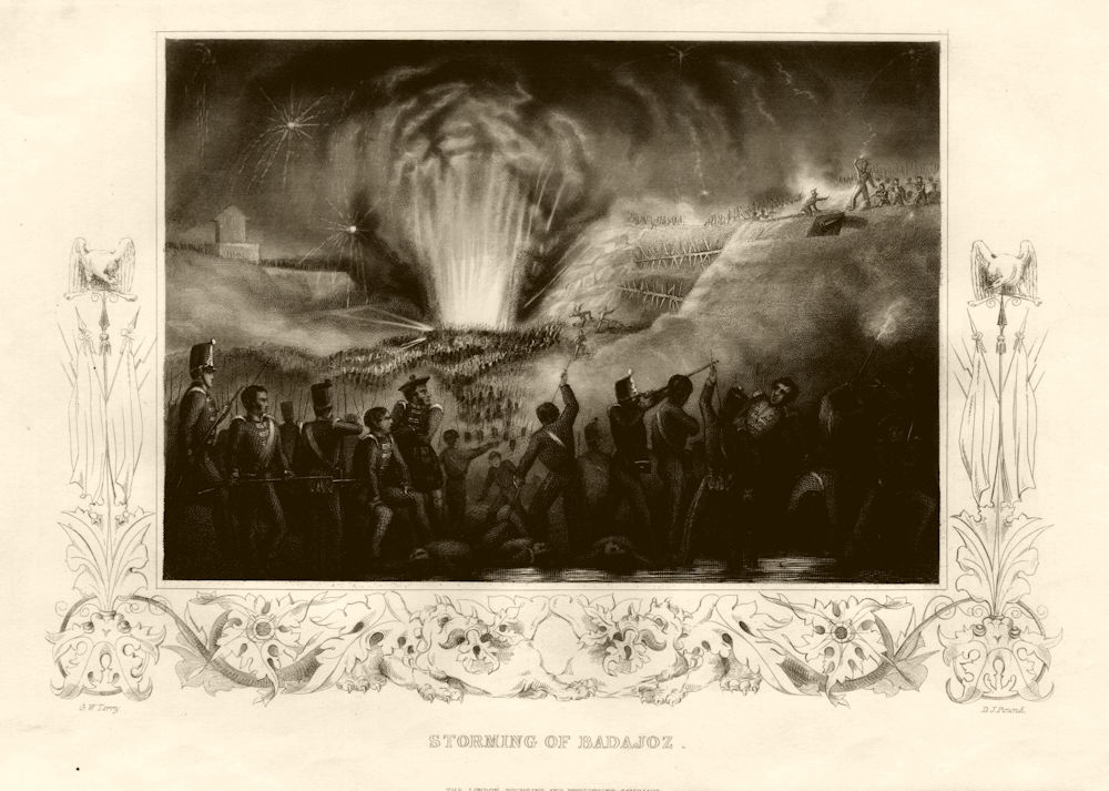 Storming of Badajoz, Spain. Peninsular War 1812. TALLIS c1855 old print