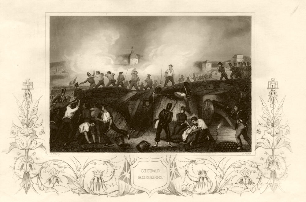 Seige of Ciudad Rodrigo, Spain. Peninsular War 1812. TALLIS c1855 old print