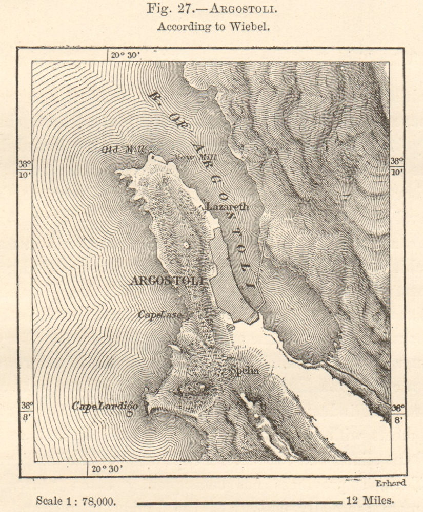 Argostoli according to Wiebel. Kefalonia. Greece sketch map 1885 old