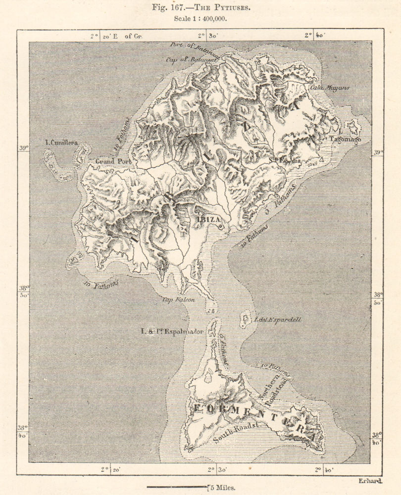 Ibiza & Formentera. "The Pytiuses". Balaeric Islands, Spain. Sketch map 1885