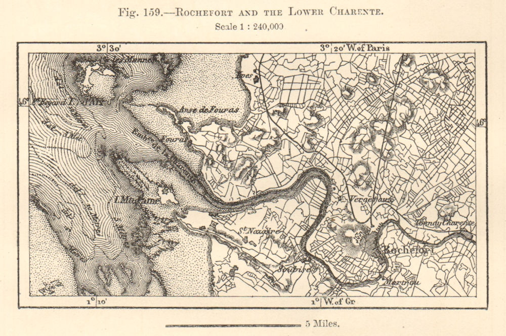 Rochefort and the Lower Charente. Charente-Maritime. Sketch map 1885 old