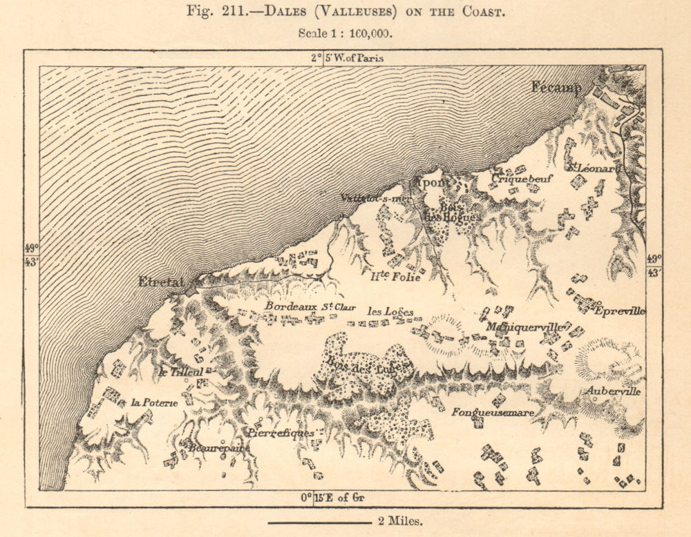 Associate Product Côte d'Albâtre. Valleuses. Étretat Fécamp. Seine-Maritime. Sketch map 1885