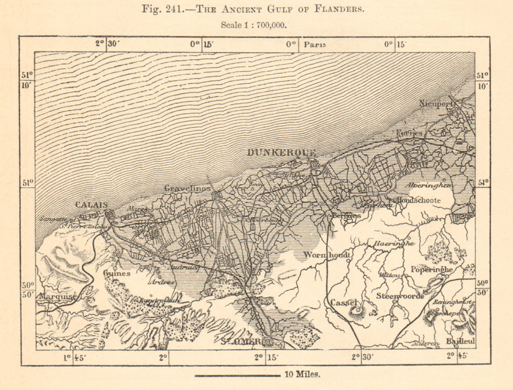 Associate Product Ancient Gulf of Flanders. Dunkirk Calais St Omer France. Sketch map 1885