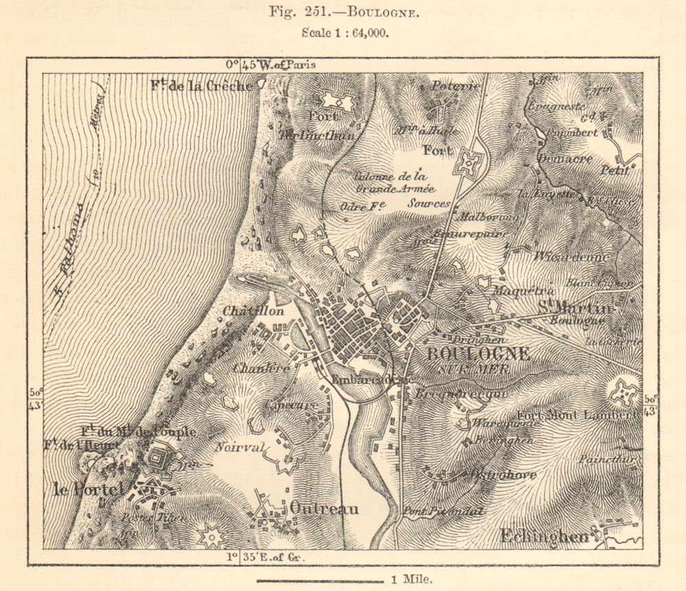 Associate Product Boulogne-sur-Mer plan & environs. Pas-de-Calais. Sketch map 1885 old