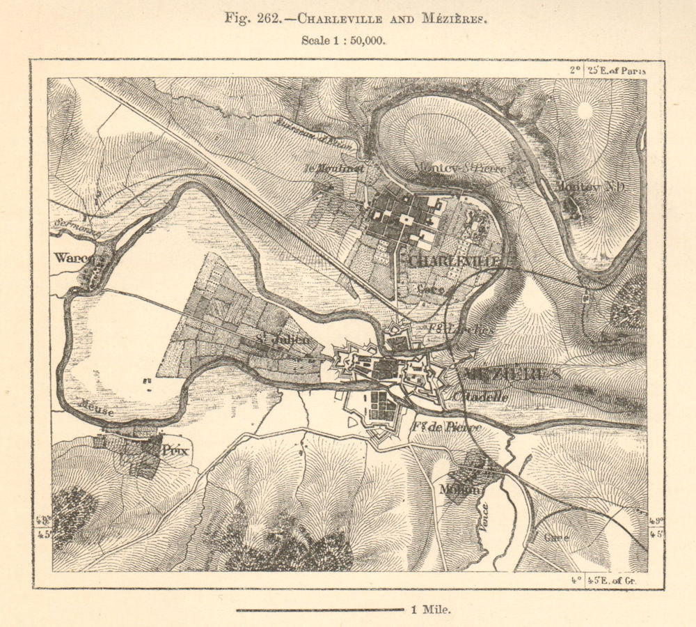 Associate Product Charleville and Mézières plan and environs. Ardennes. Sketch map 1885 old