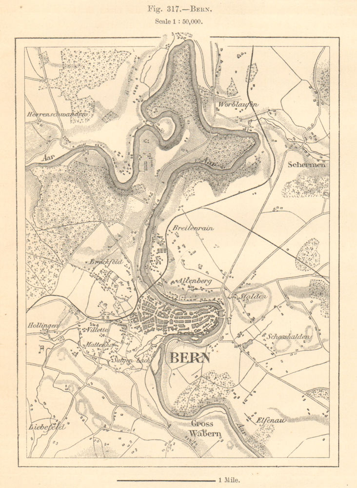 Associate Product Bern Berne & environs. Switzerland. Sketch map 1885 old antique plan chart
