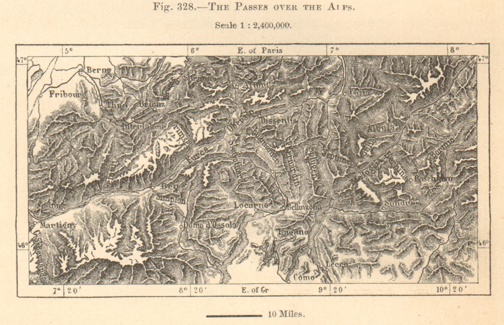 Associate Product The Passes over the Alps. Switzerland & Italy. Sketch map 1885 old antique