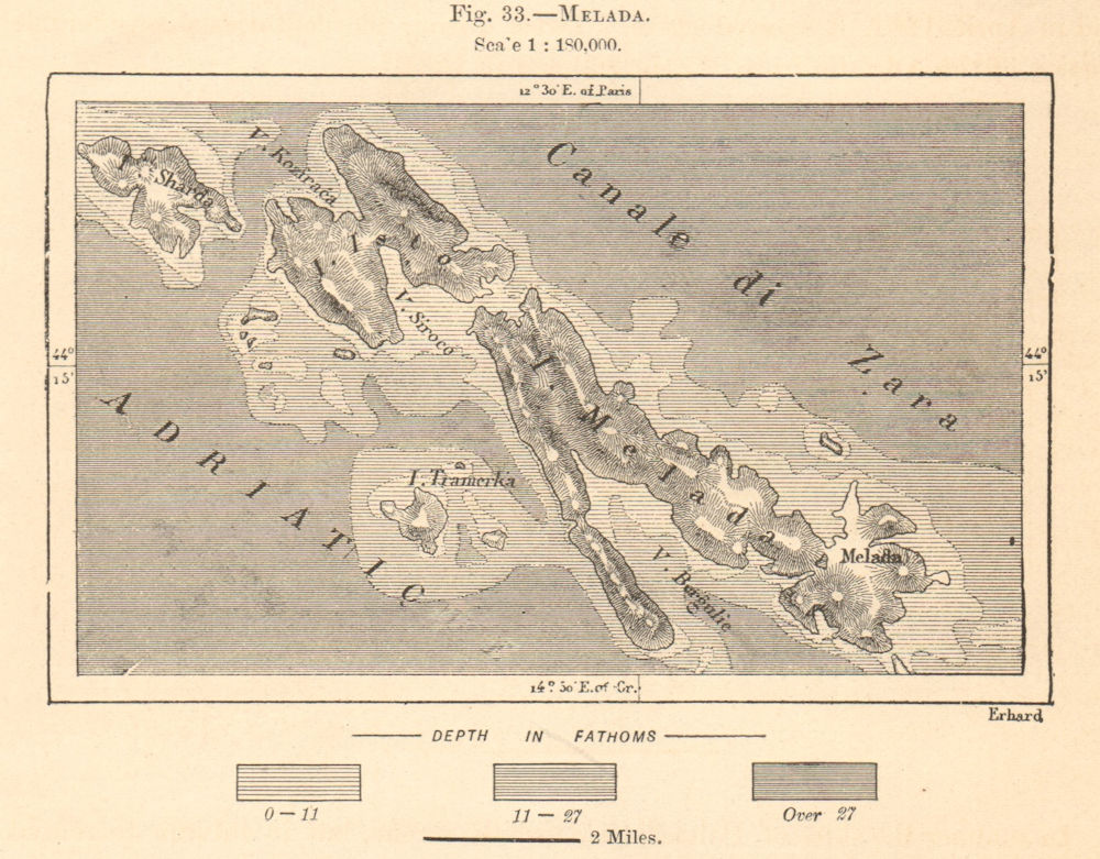 Molat & Ist islands. "Melada". Croatia. Sketch map 1885 old antique chart