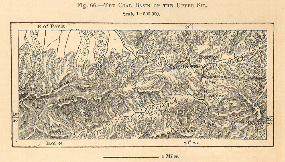 Associate Product The Coal Basin of the Upper Sil. Jiu Valley. Romania. Sketch map 1885 old