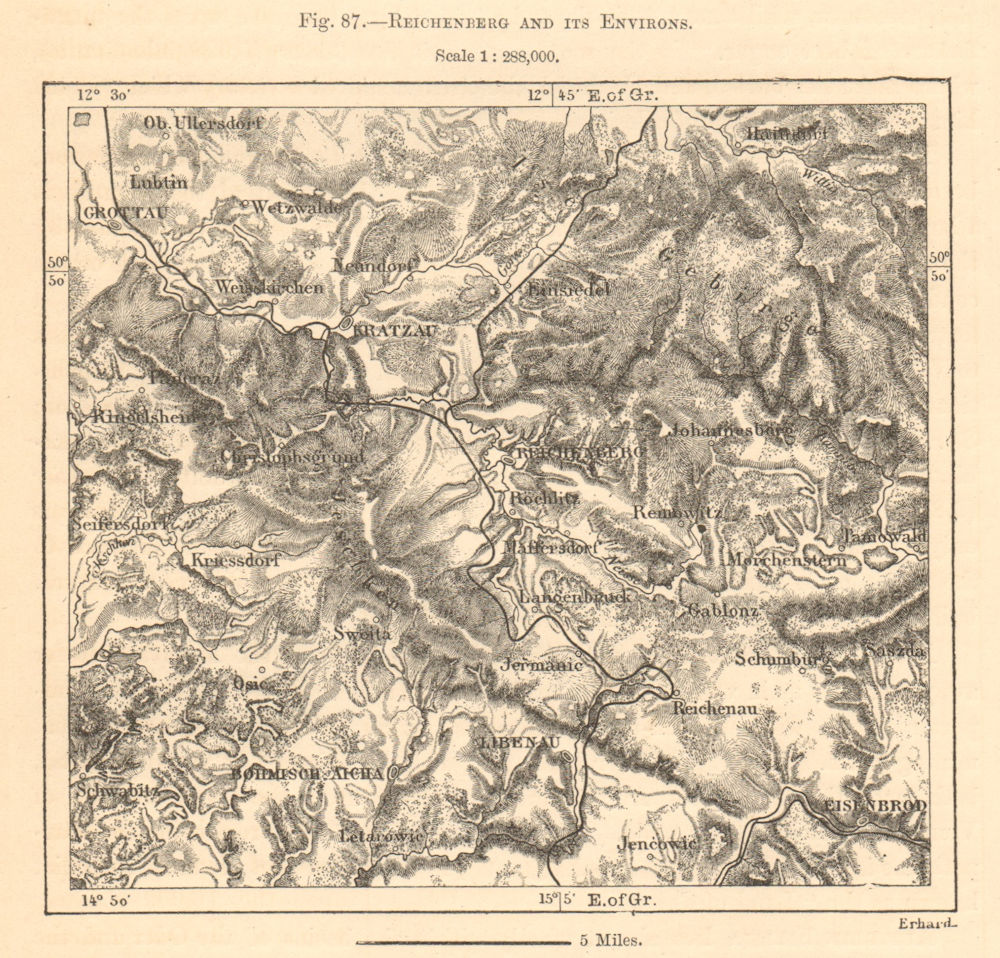 Associate Product Reichenberg (Liberec) & environs. Jizera Mountains. Czechia. Sketch map 1885
