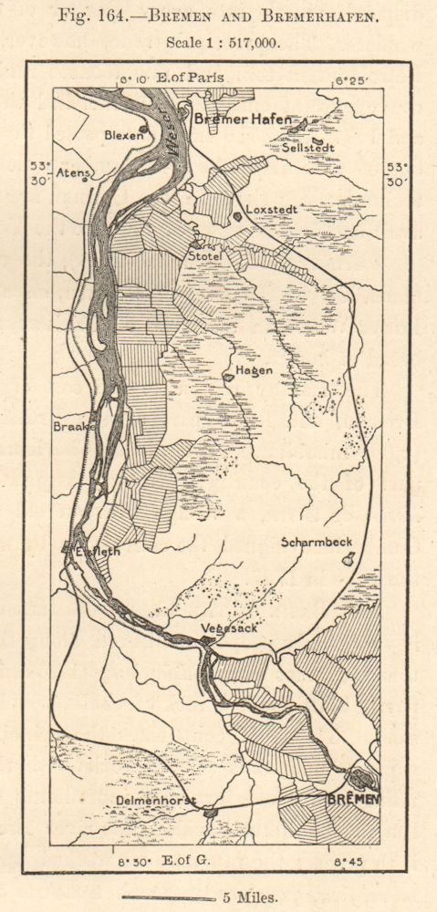 Bremen and Bremerhaven. Weser. Germany. Sketch map 1885 old antique chart