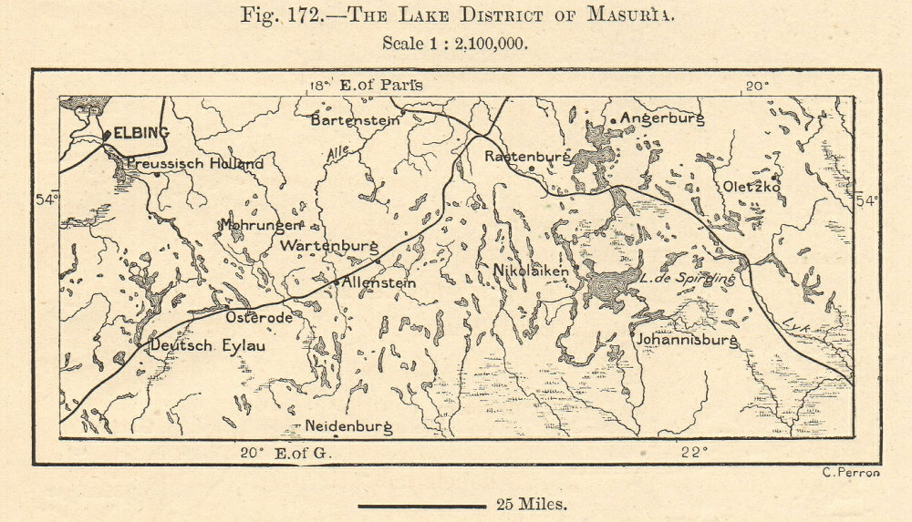 Associate Product Masurian Lakeland. Elblag. Poland. Sketch map. SMALL 1885 old antique