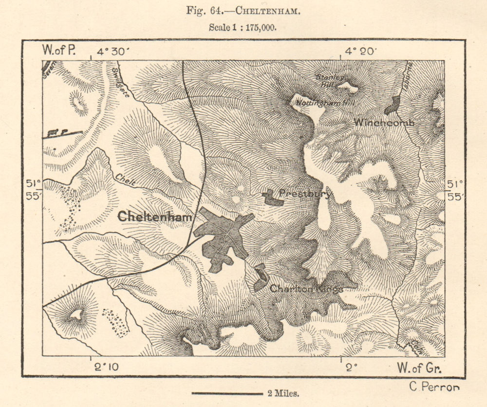 Associate Product Cheltenham. Prestbury Winchcombe Cotswolds Gloucestershire. Sketch map 1885