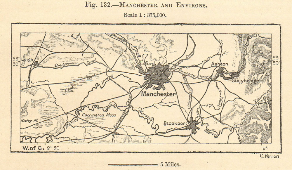 Manchester and environs. Ashton-under-Lyne Stockport. Sketch map 1885 old