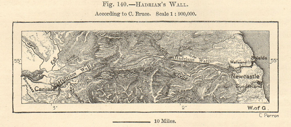 Hadrian's Wall per C Bruce. Carlisle-Newcastle-on-Tyne. Sketch map. SMALL 1885