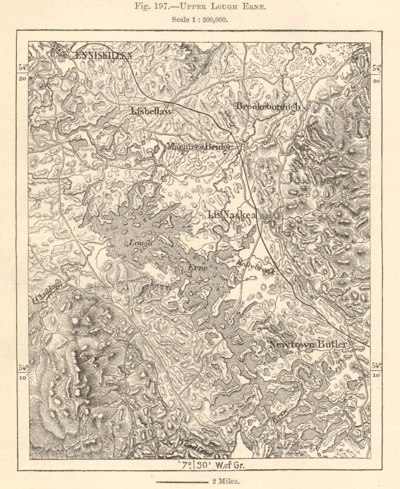 Upper Lough Erne. Enniskillen. County Fermanagh. Sketch map 1885 old