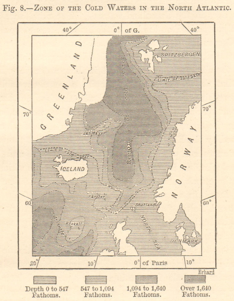 Associate Product North Atlantic cold water zone blob. Norwegian & Greenland seas. Sketch map 1885