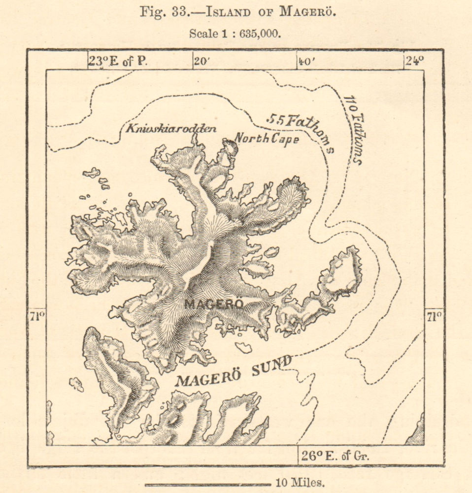 Island of Magero. Mageroya. Nordkapp. North Cape. Norway. Sketch map 1885