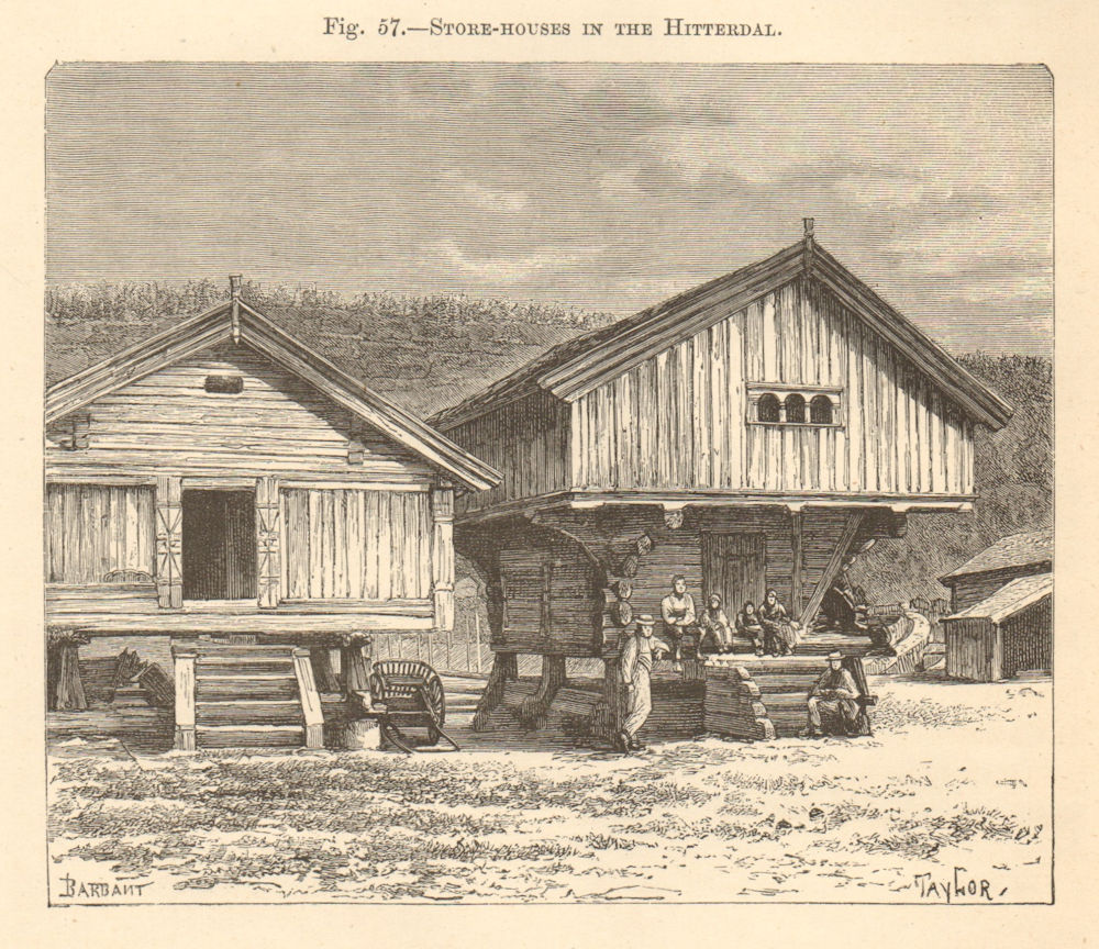 Associate Product Store-Houses in the Hitterdal. Heddal. Norway. Buildings 1885 old print